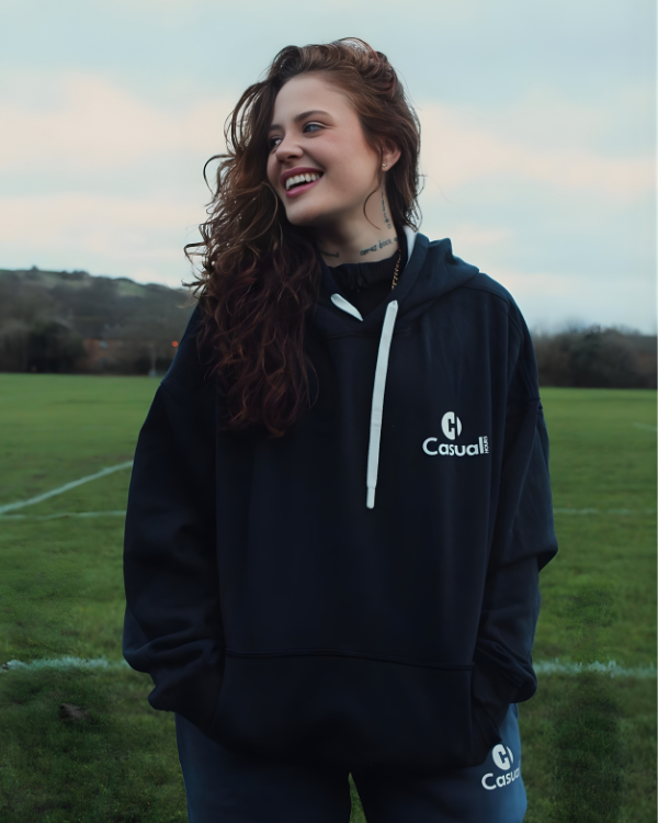 Premium Navy White Drop Shoulder Hoodie