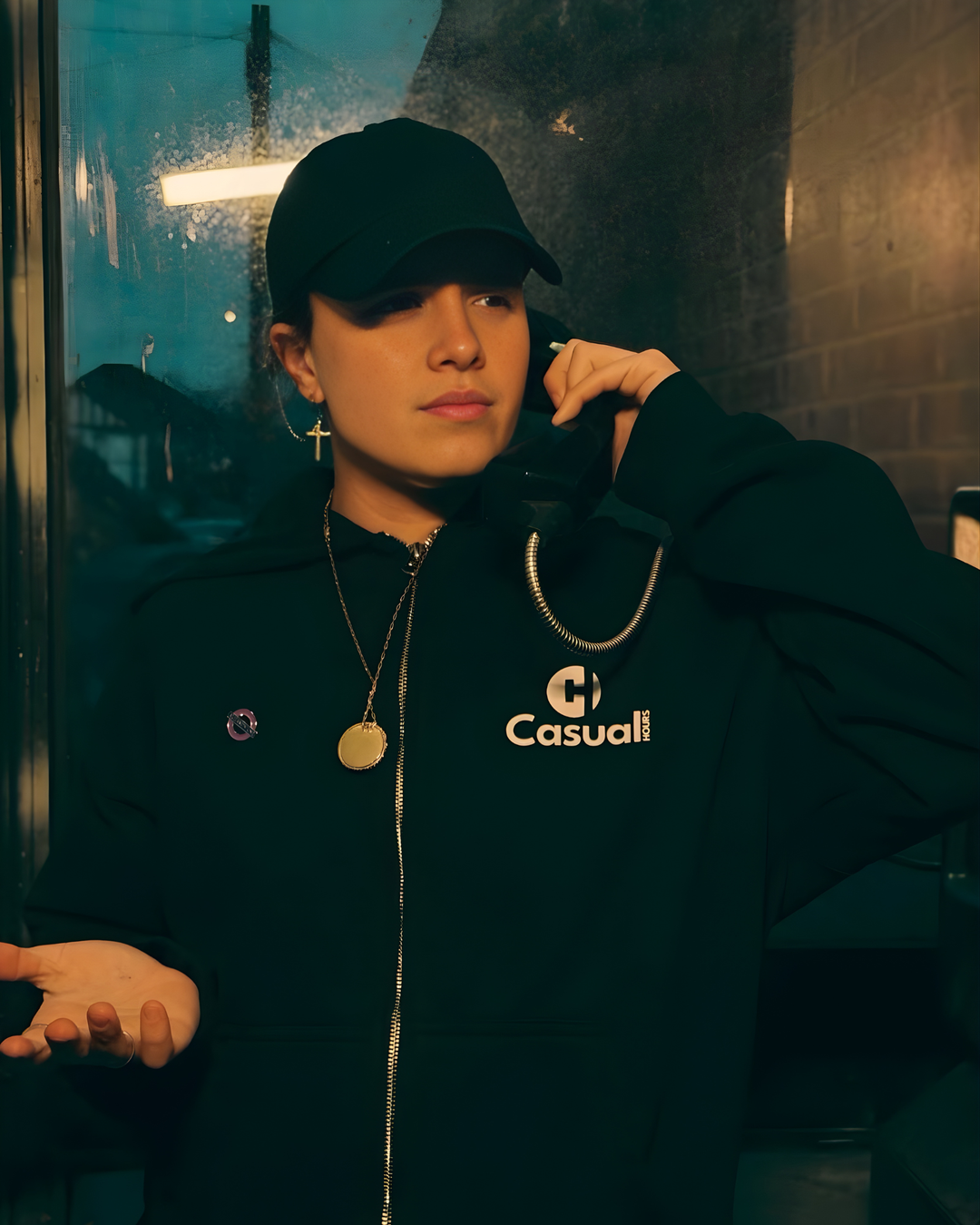 Drop Shoulder Zip Hoodie - Black