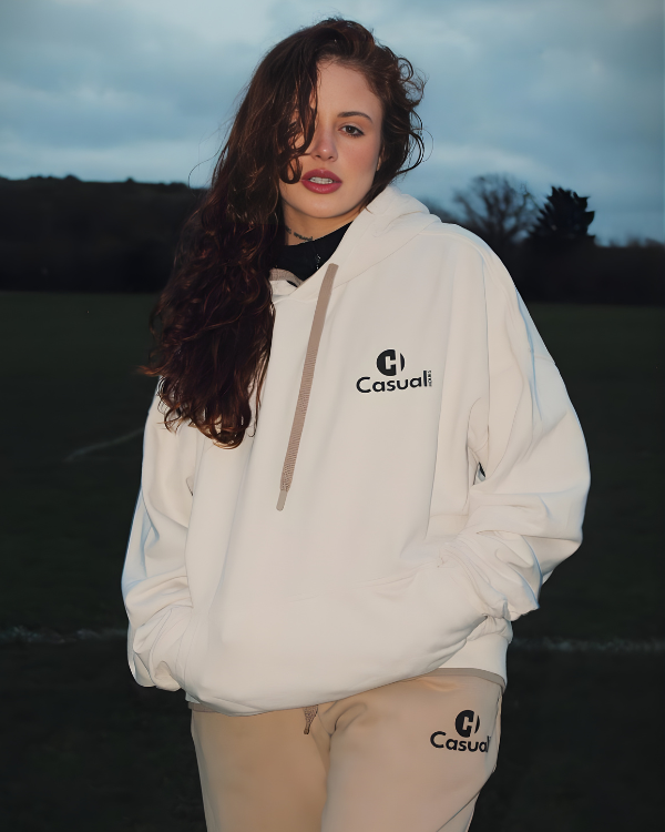 Premium White Cream Drop Shoulder Hoodie
