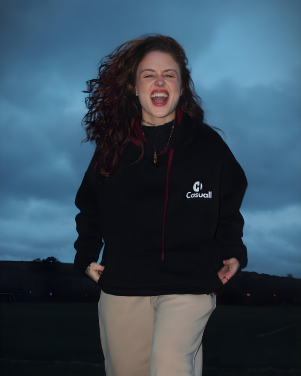 Premium Black Red Drop Shoulder Hoodie