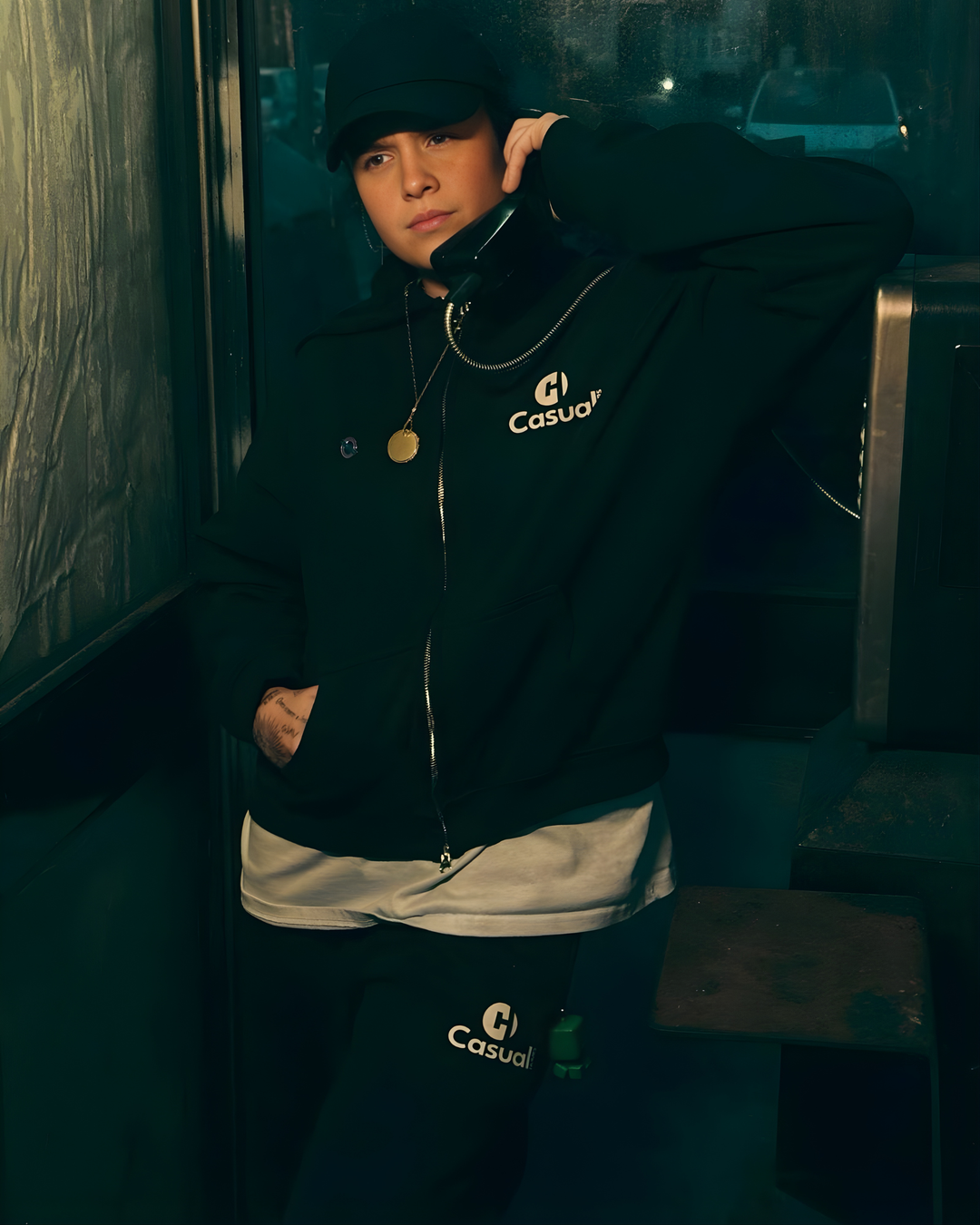 Drop Shoulder Zip Hoodie - Black