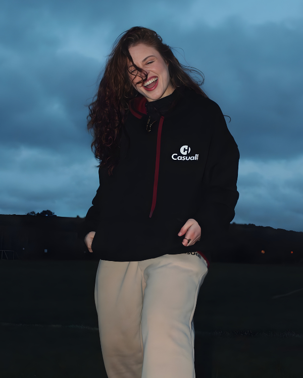 Premium Black Red Drop Shoulder Hoodie