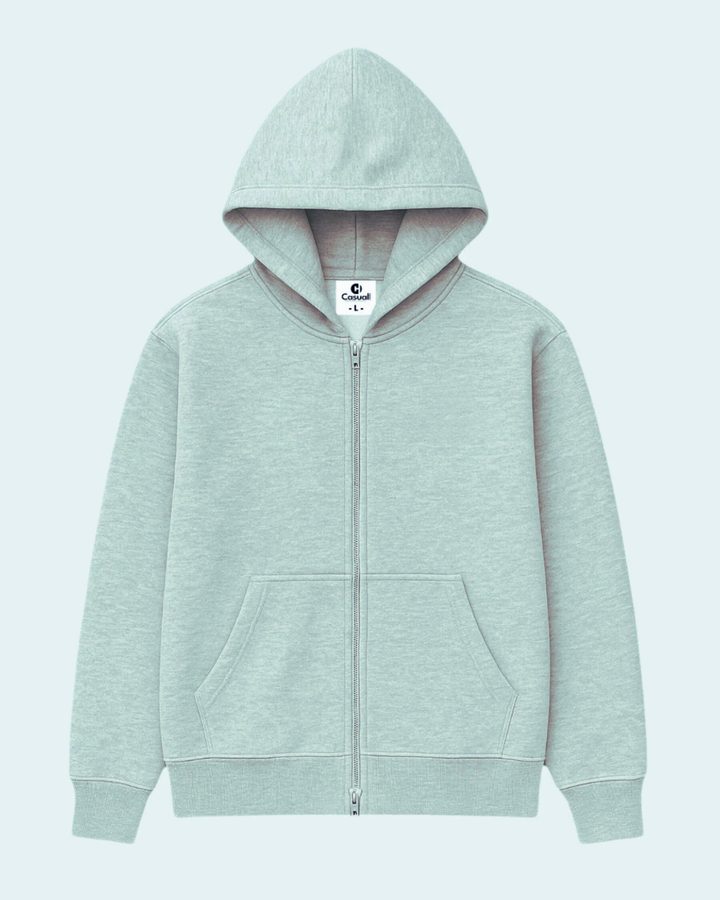 Drop Shoulder Zip Hoodie - Silver Fog
