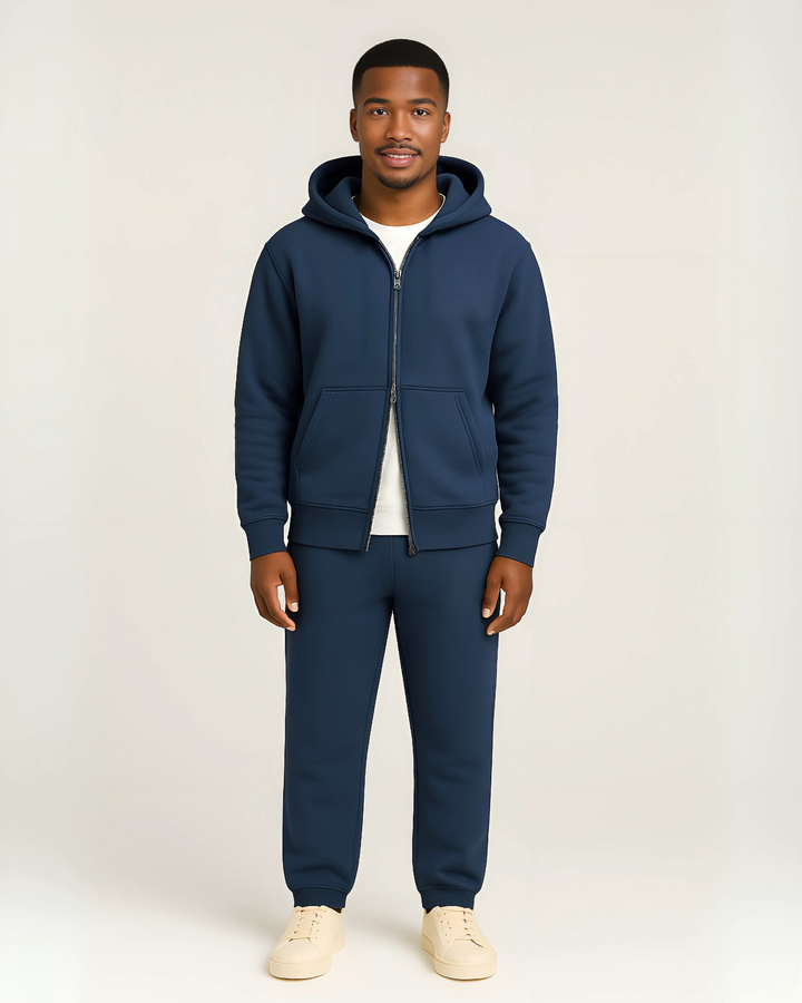 Drop Shoulder Zip Hoodie - Navy