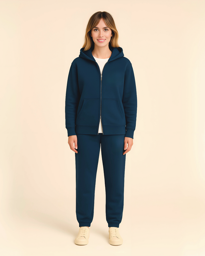 Drop Shoulder Zip Hoodie - Navy