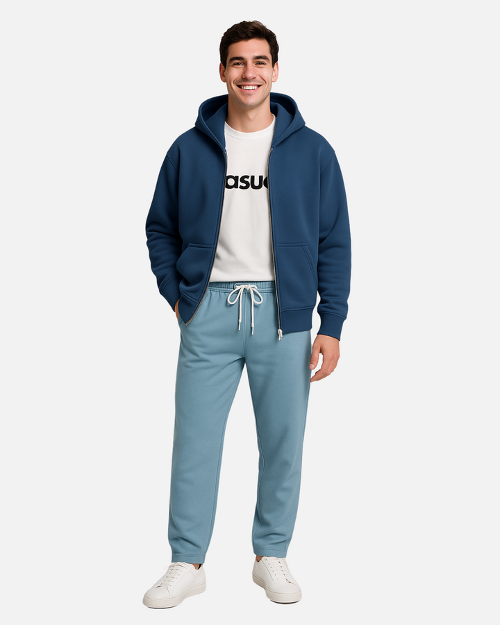 Drop Shoulder Zip Hoodie - Navy