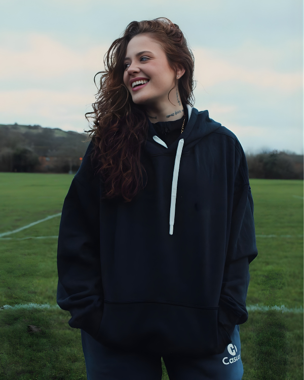 Premium Navy White Drop Shoulder Hoodie