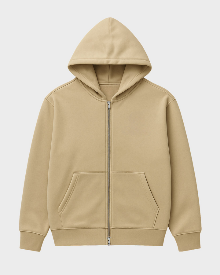 Drop Shoulder Zip Hoodie - Beige