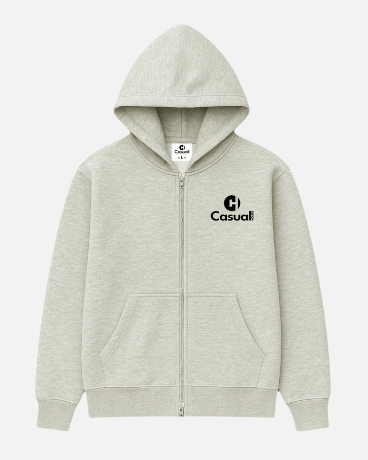 Drop Shoulder Zip Hoodie - Silver Fog