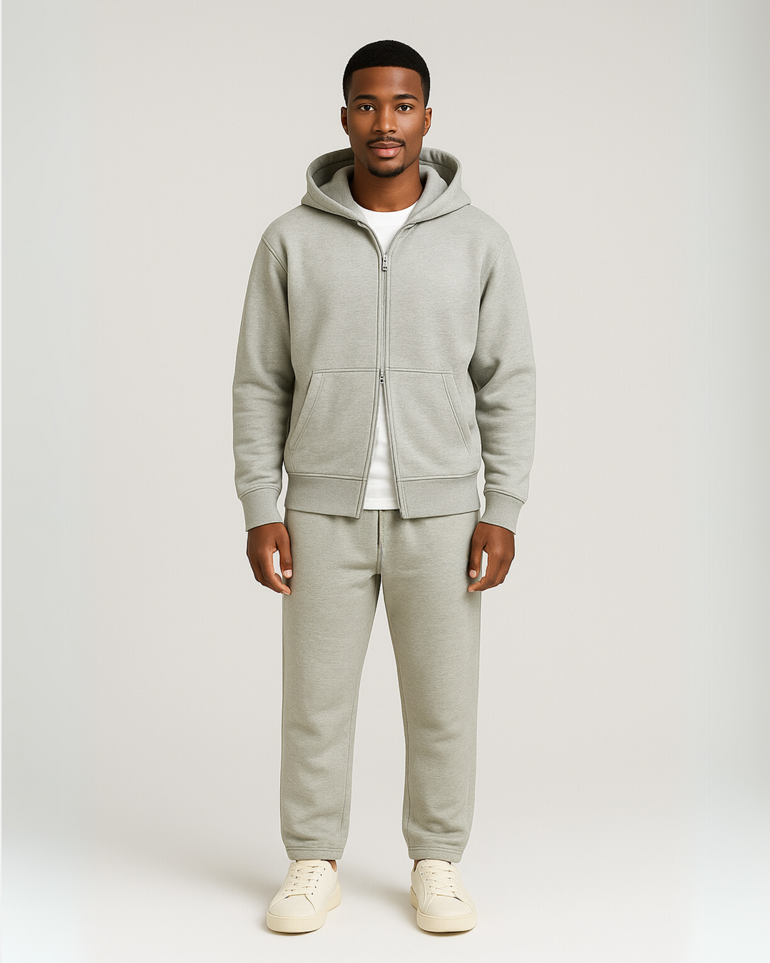 Drop Shoulder Zip Hoodie - Silver Fog