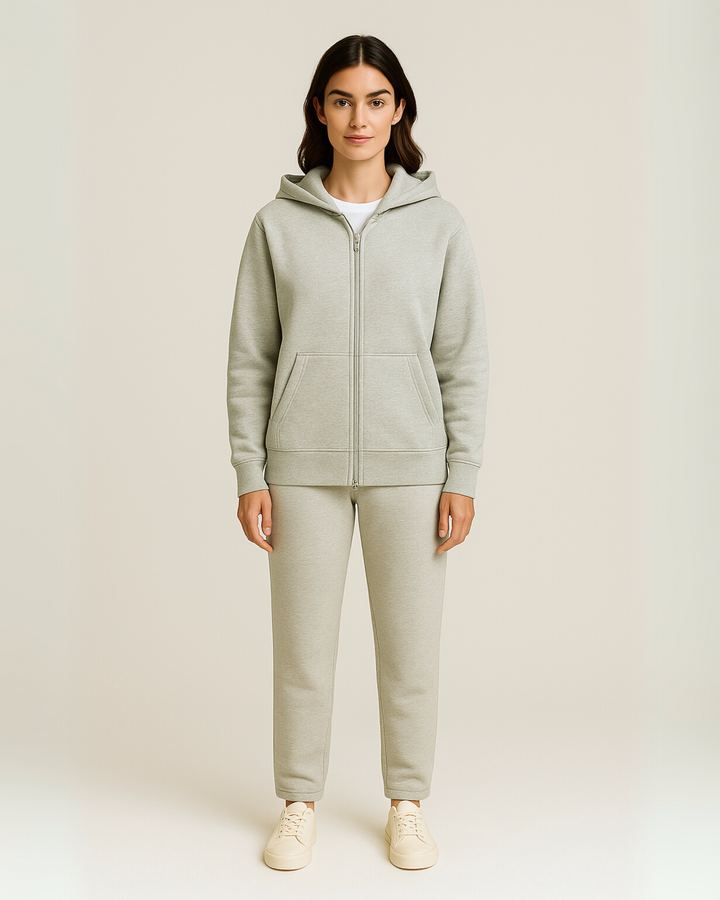 Drop Shoulder Zip Hoodie - Silver Fog
