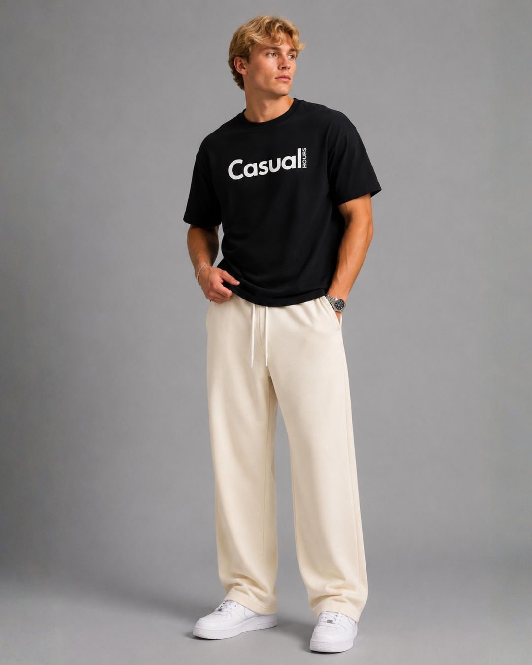 Premium Baggy Sweatpants - Rice White