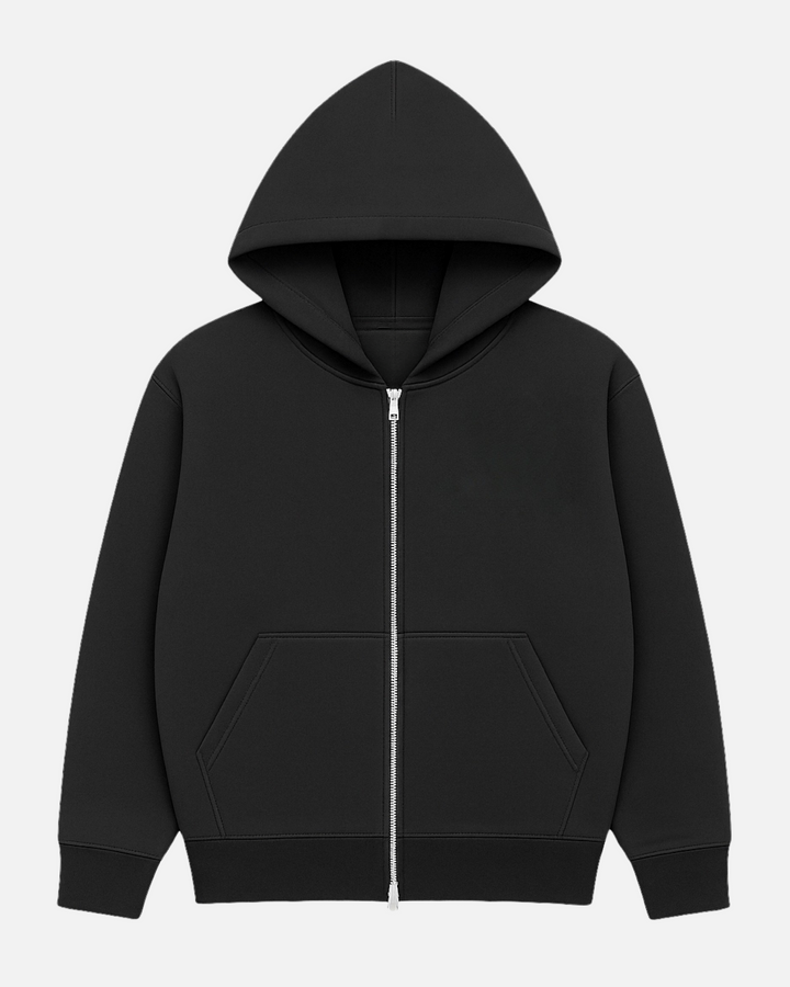 Drop Shoulder Zip Hoodie - Black