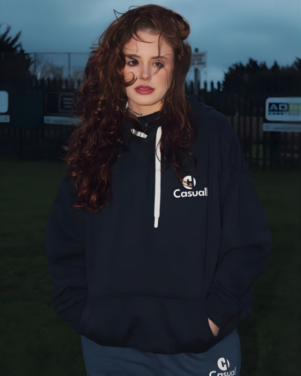 Premium Navy White Drop Shoulder Hoodie