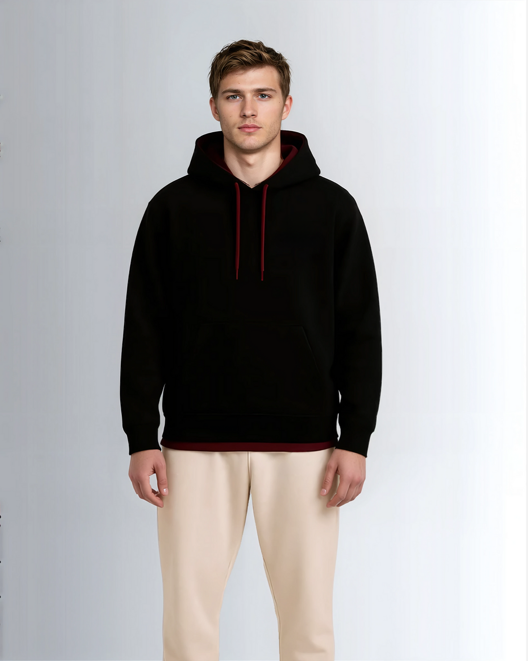 Premium Black Red Drop Shoulder Hoodie