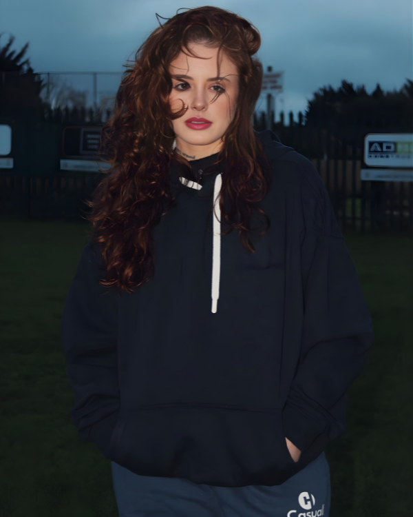 Premium Navy White Drop Shoulder Hoodie