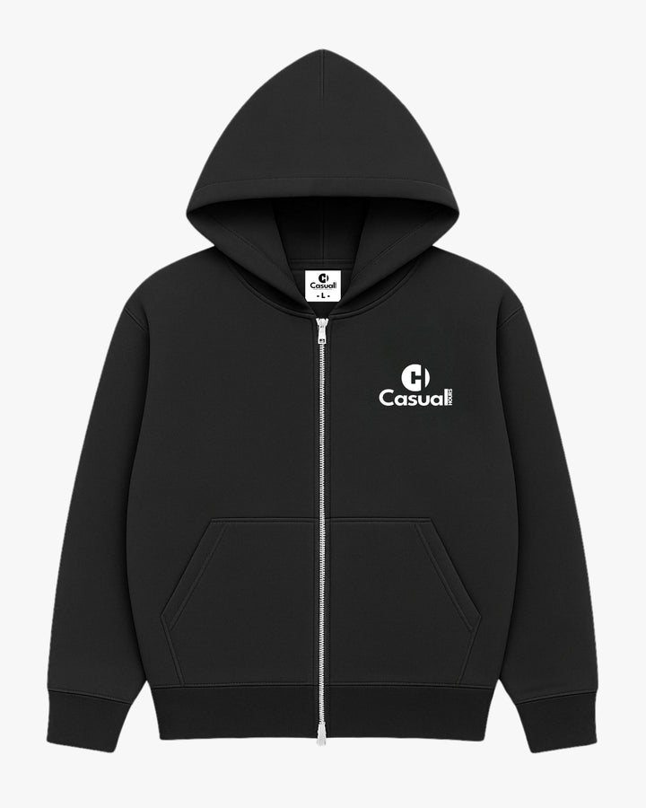 Drop Shoulder Zip Hoodie - Black