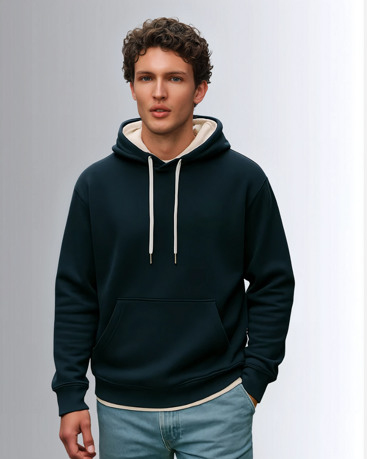 Premium Navy White Drop Shoulder Hoodie