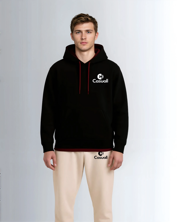 Premium Black Red Drop Shoulder Hoodie