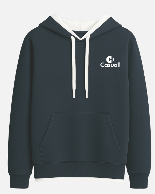 Premium Navy White Drop Shoulder Hoodie