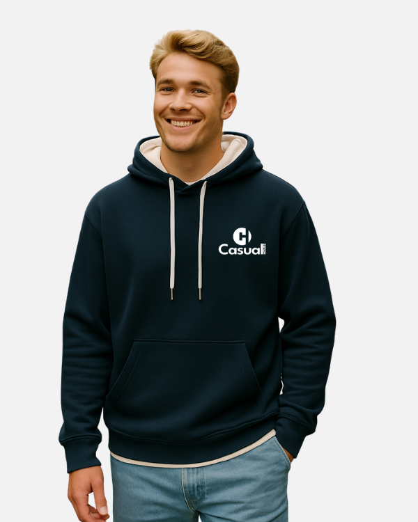 Premium Navy White Drop Shoulder Hoodie