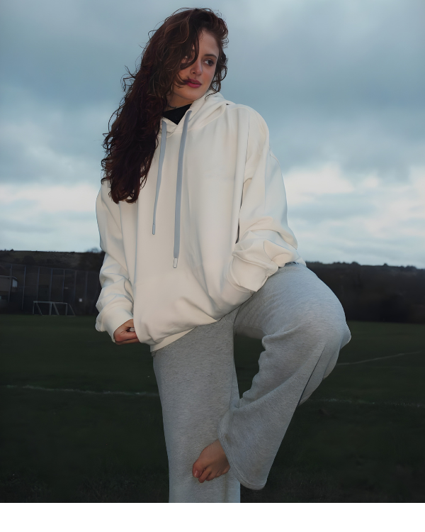 Premium White Silver Drop Shoulder Hoodie