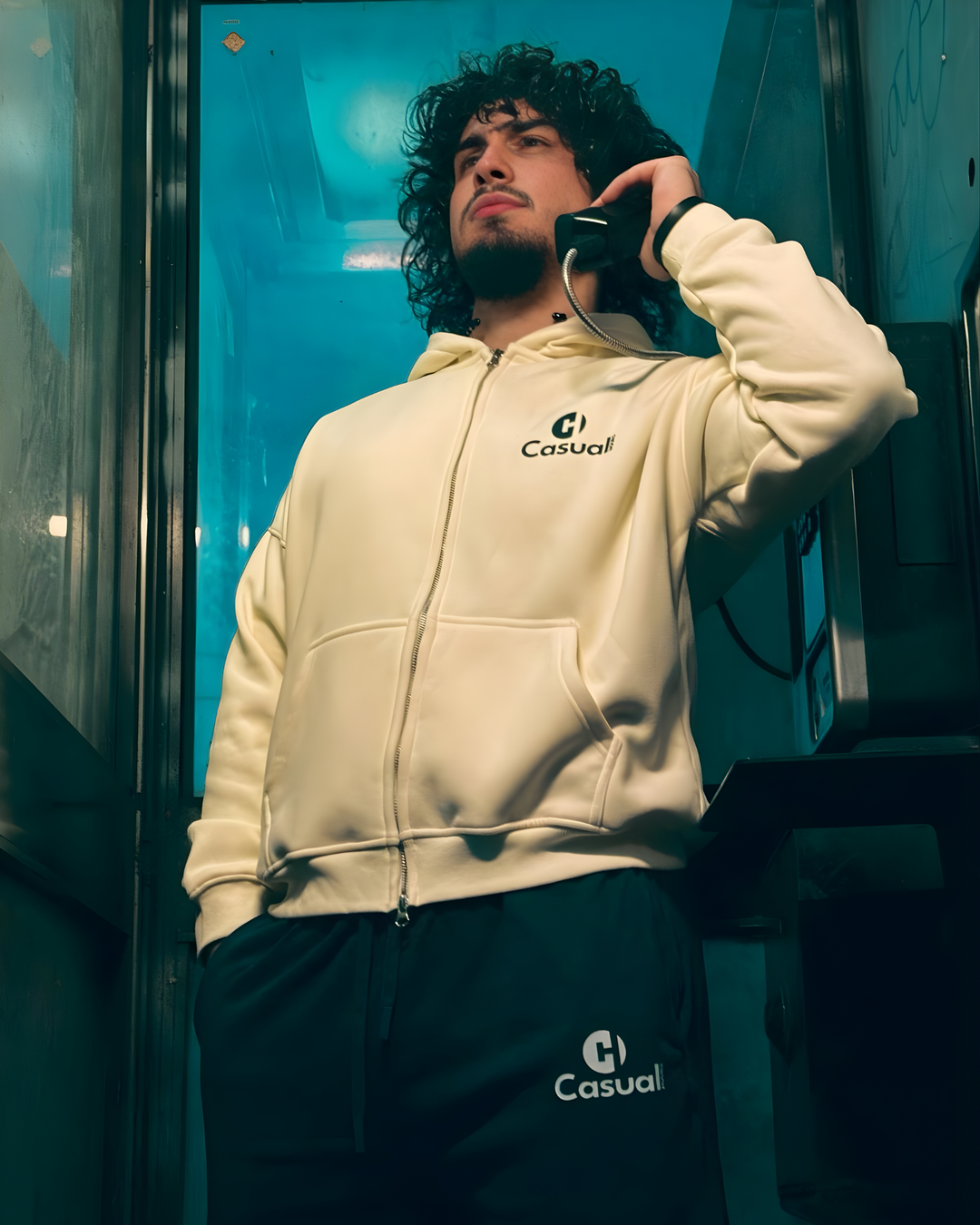 Drop Shoulder Zip Hoodie - Khaki