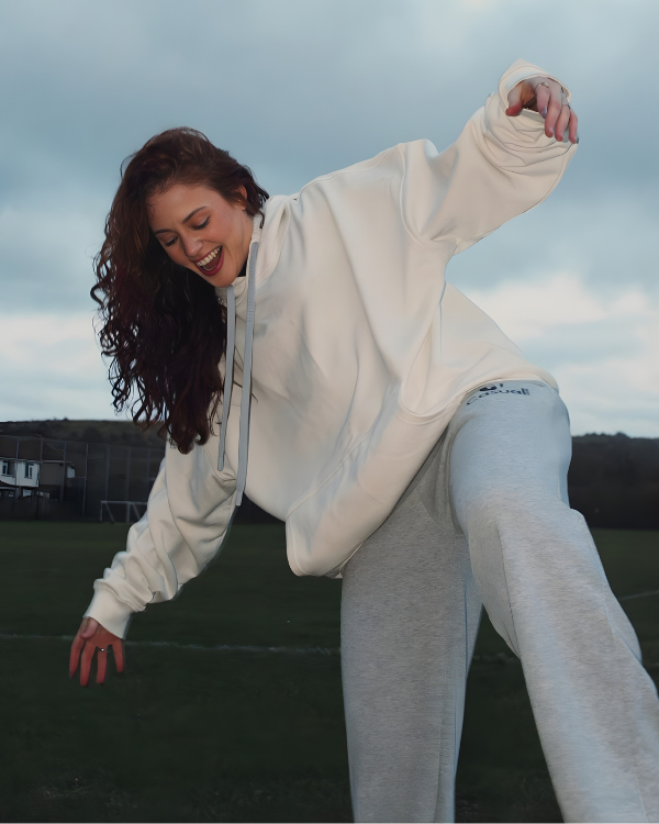 Premium White Silver Drop Shoulder Hoodie