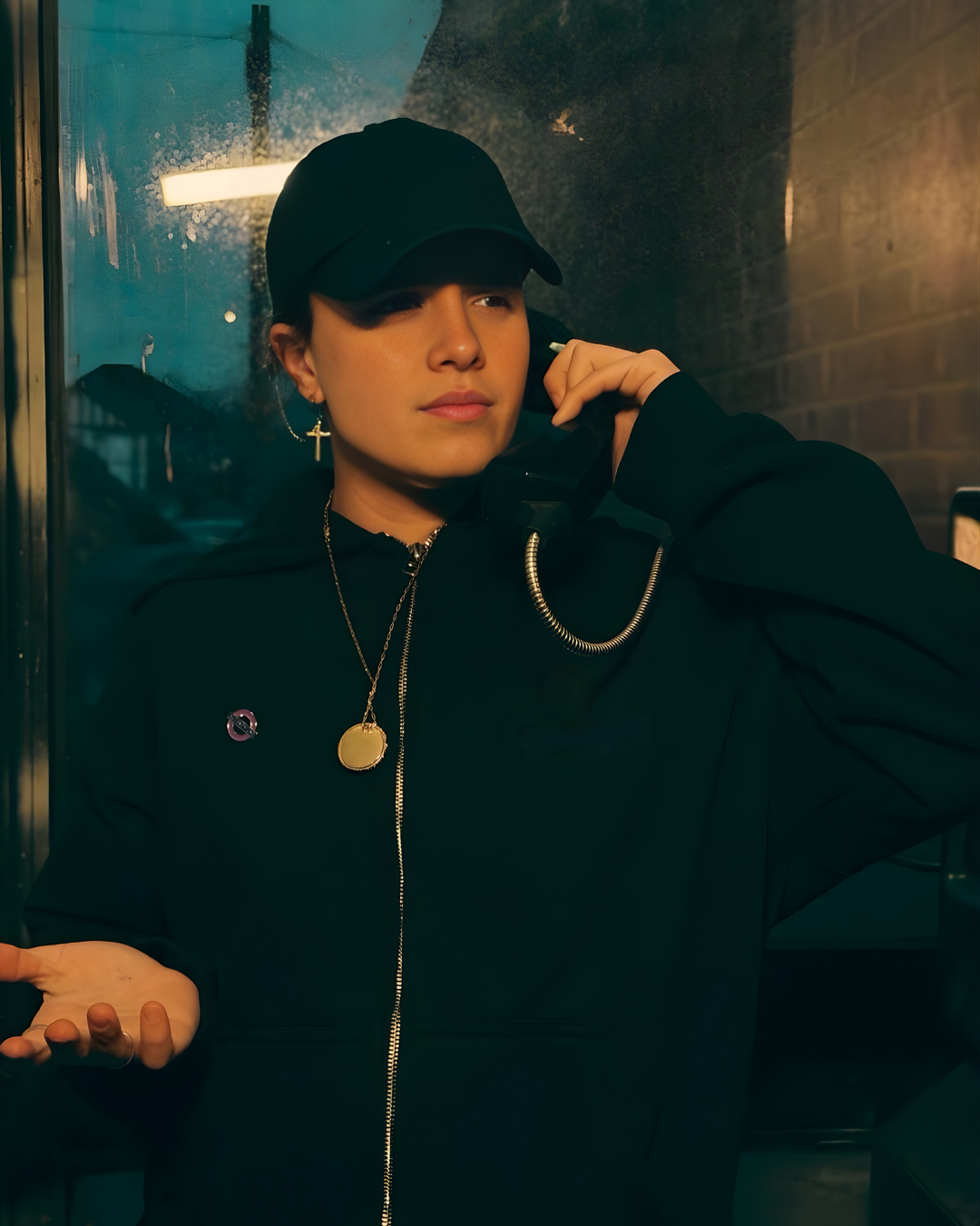 Drop Shoulder Zip Hoodie - Black