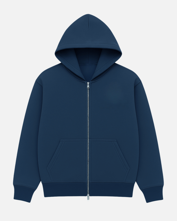 Drop Shoulder Zip Hoodie - Navy