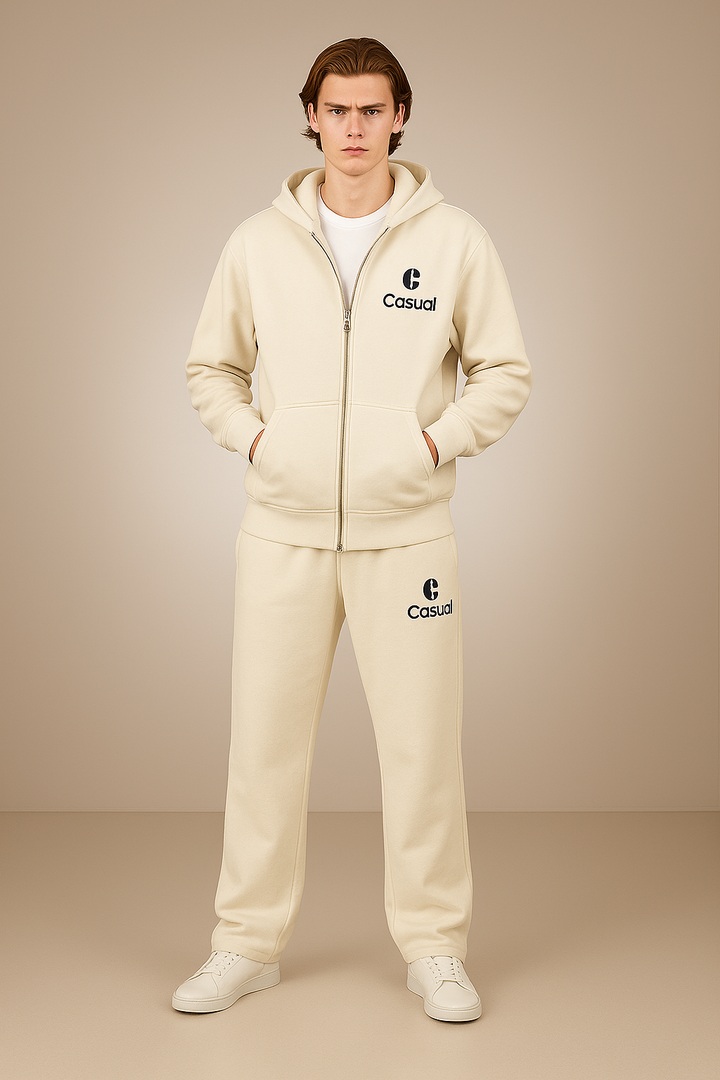 Drop Shoulder Zip Hoodie - Khaki