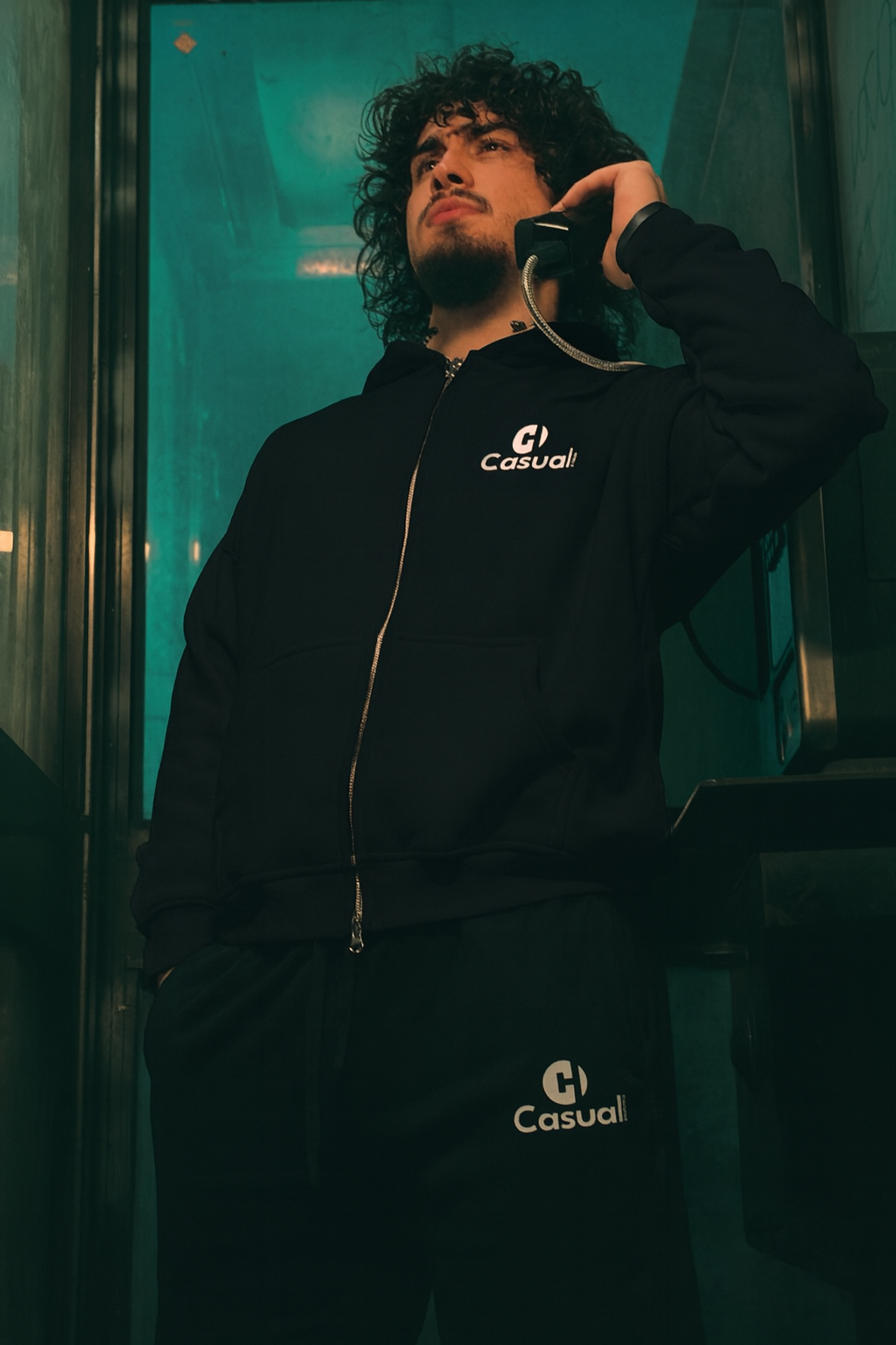 Drop Shoulder Zip Hoodie - Black