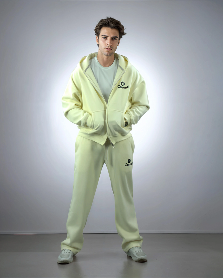 Drop Shoulder Zip Hoodie - Rice White
