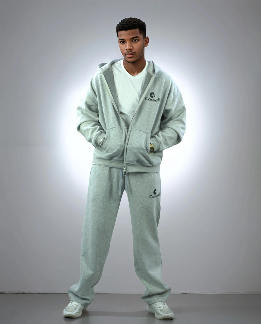 Drop Shoulder Zip Hoodie - Silver Fog