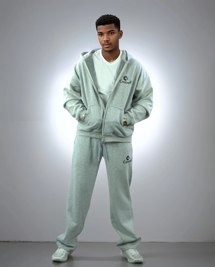 Drop Shoulder Zip Hoodie - Silver Fog