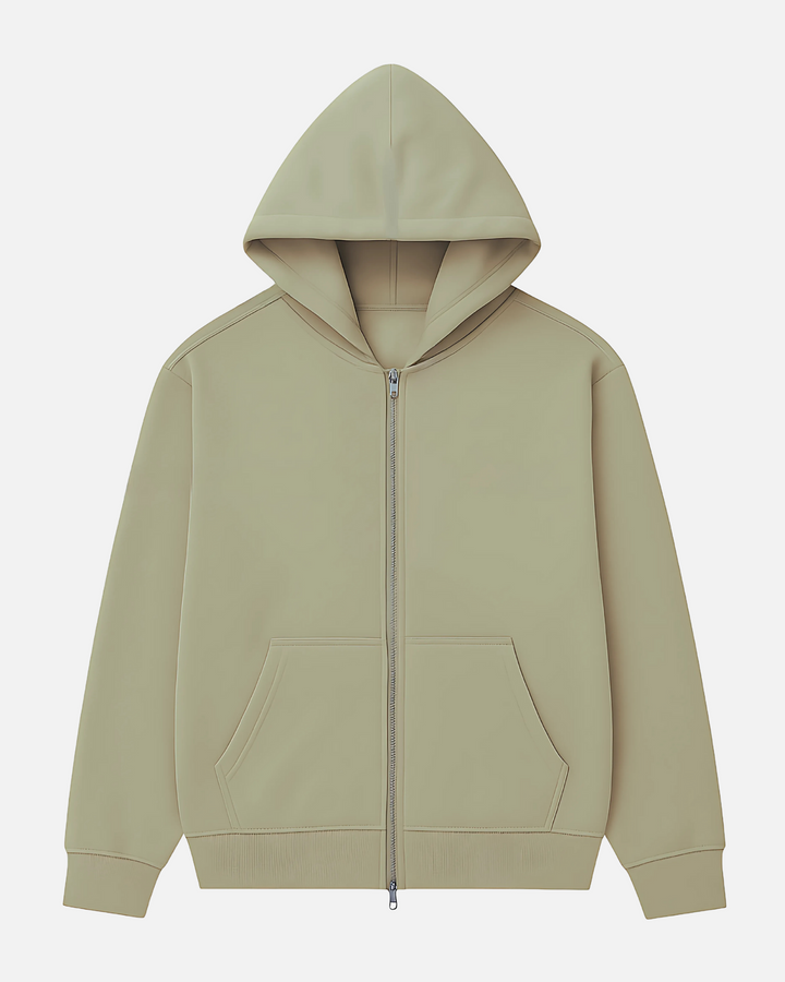 Drop Shoulder Zip Hoodie - Olive Dune