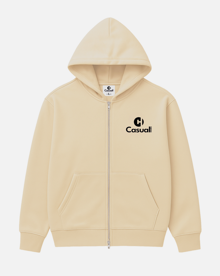 Drop Shoulder Zip Hoodie - Khaki
