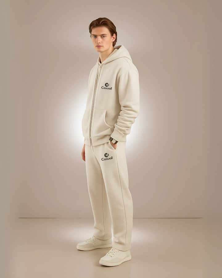 Drop Shoulder Zip Hoodie - Khaki