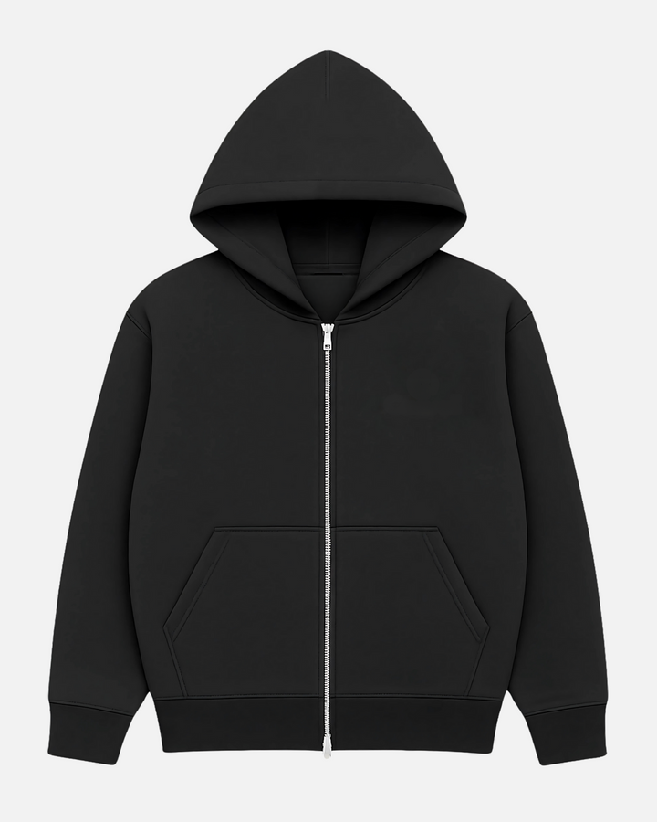 Drop Shoulder Zip Hoodie - Black