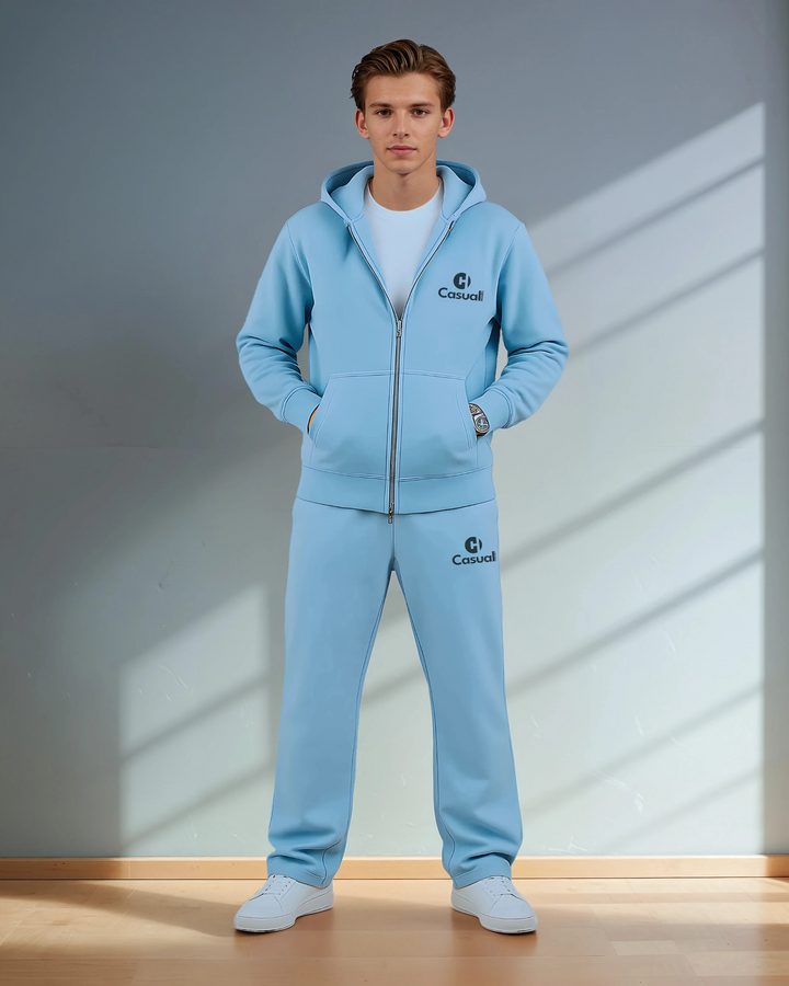 Drop Shoulder Zip Hoodie - Coastal Blue