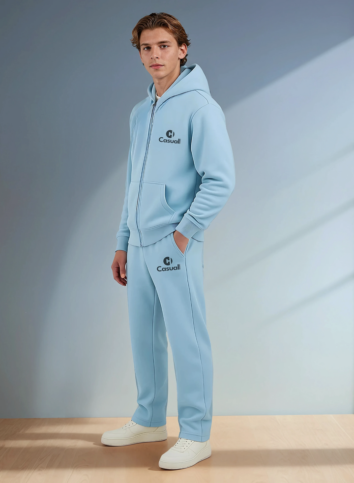 Drop Shoulder Zip Hoodie - Coastal Blue