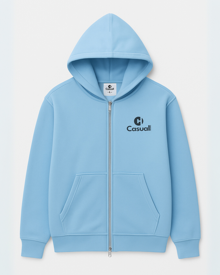 Drop Shoulder Zip Hoodie - Coastal Blue