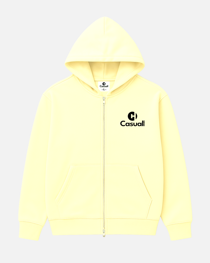 Drop Shoulder Zip Hoodie - Rice White
