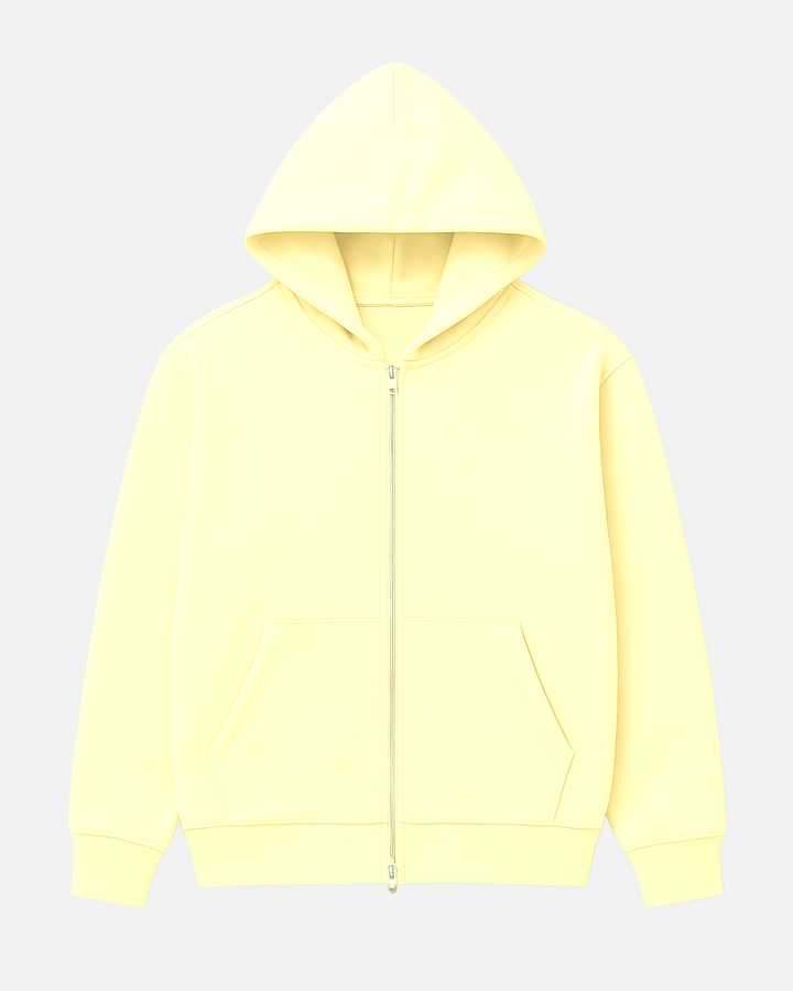 Drop Shoulder Zip Hoodie - Rice White