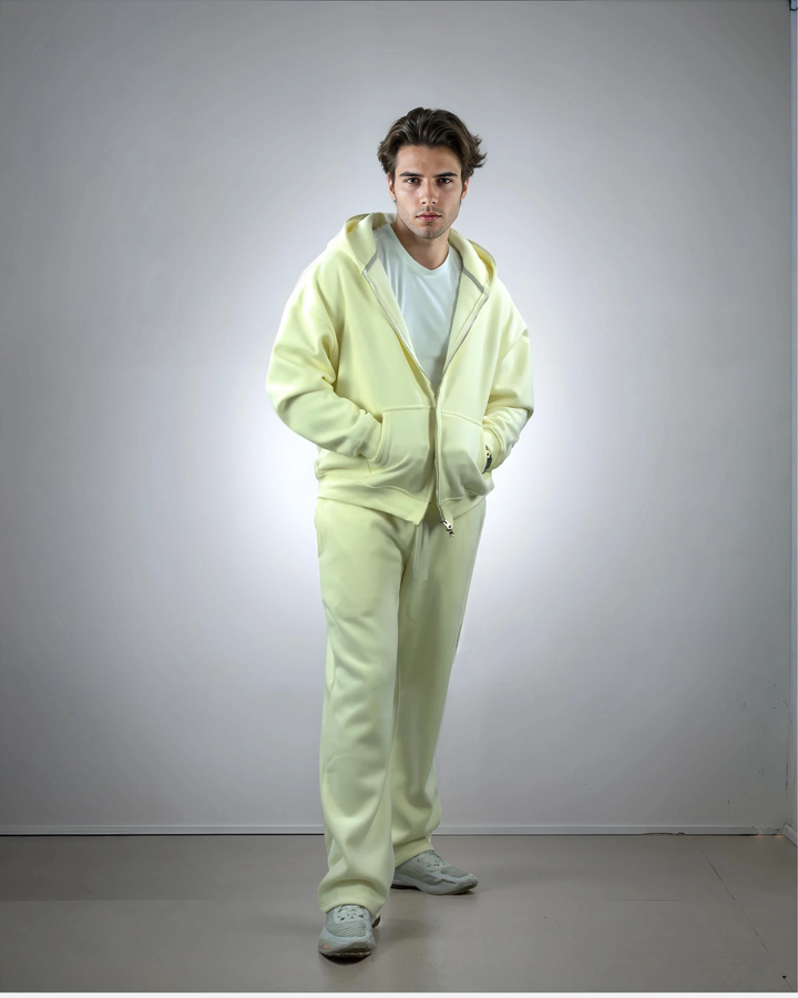 Drop Shoulder Zip Hoodie - Rice White
