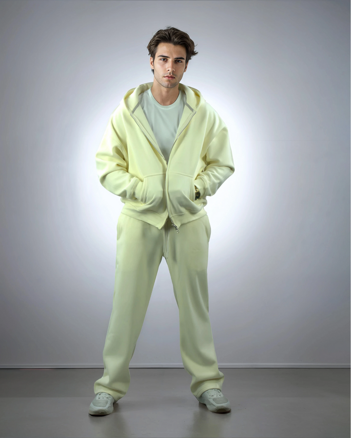 Drop Shoulder Zip Hoodie - Rice White