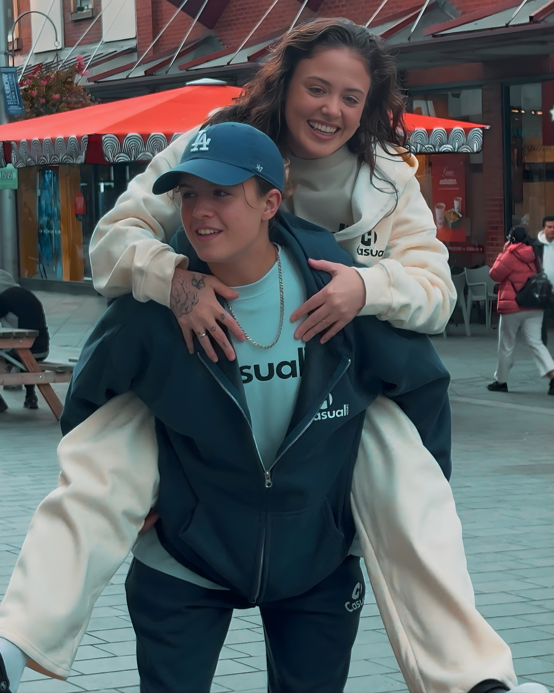 Drop Shoulder Zip Hoodie - Rice White