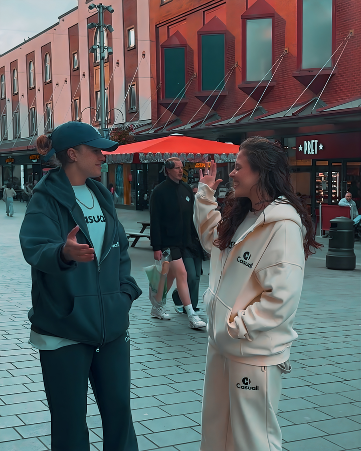 Drop Shoulder Zip Hoodie - Rice White