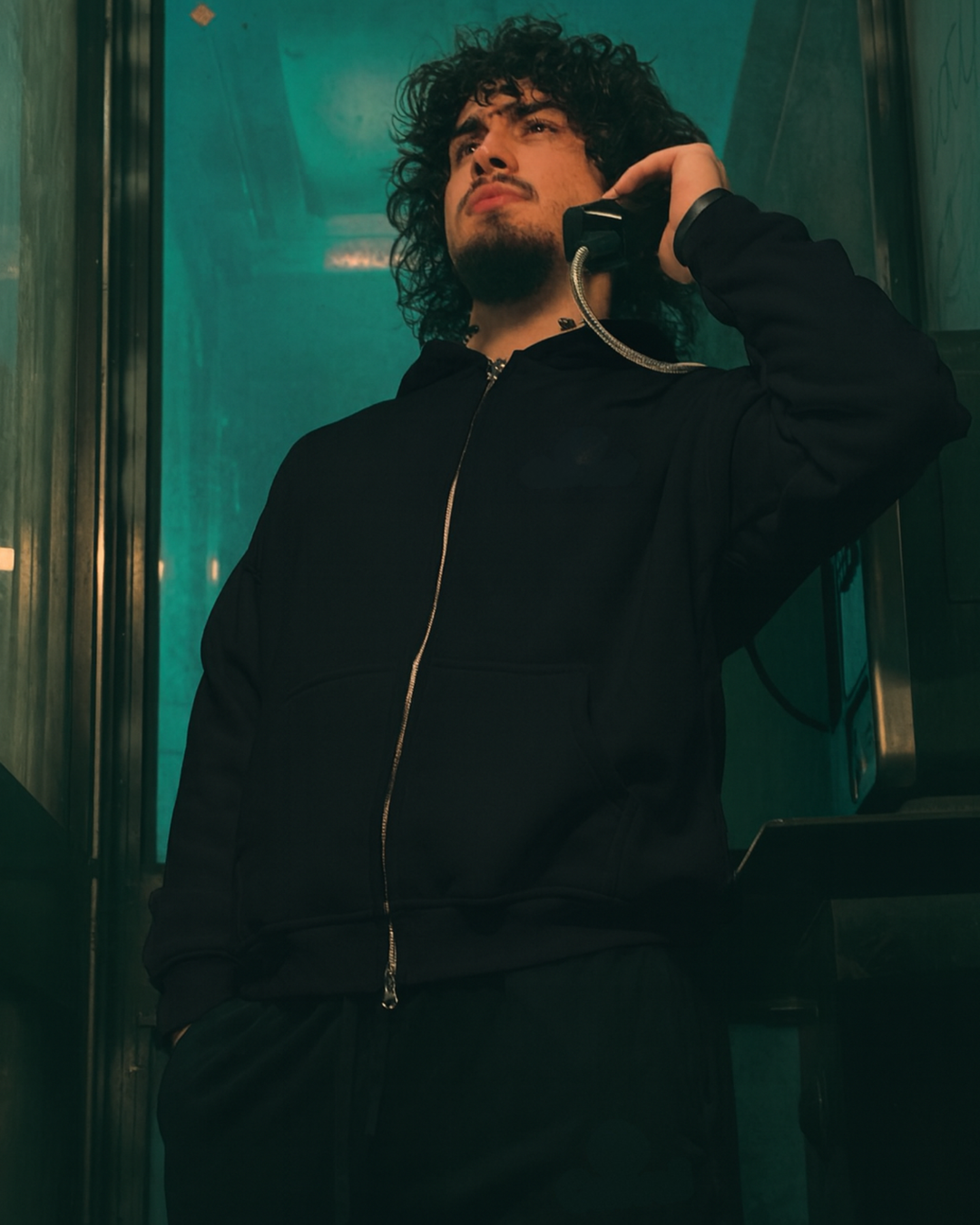 Drop Shoulder Zip Hoodie - Black