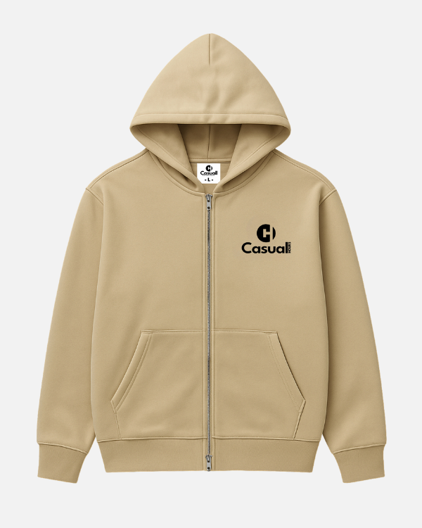 Drop Shoulder Zip Hoodie - Beige